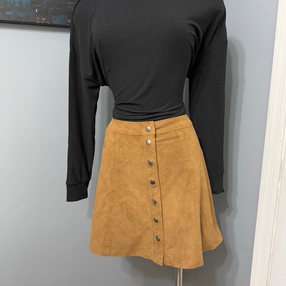 Abercrombie & Fitch Faux Suede Snap Front Mini Skirt, Brown, 2 - Picture 1 of 6
